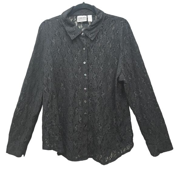 VTG Chico's Design Button Up Top Womens Size X-Large Black Lace Whimsigoth Y2K - Picture 1 of 5